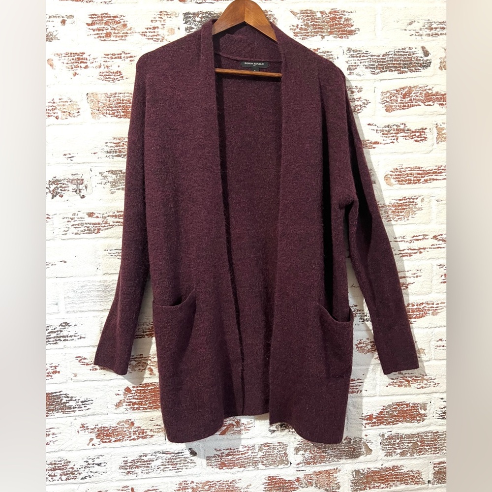 Banana Republic Cardigan Open Front Long Sleeve Burgundy Cozy Core Autumn Sz S